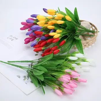 1 Букет Искусственных цветов Реалистичный Бесцветный 21 Головка Яркий Поддельный Цветок Тюльпан Свадебные сувениры