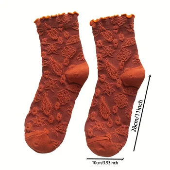 1 пара носков для икр, носки в этническом стиле с цветочным рисунком, отделанные листьями салата, женские носки