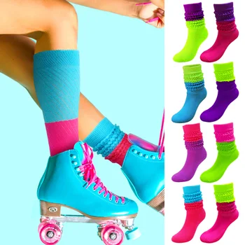 1 Пара толстых носков, наборных, с резинкой, с сутулостью, контрастных цветов, яркие Женщины, 2023, косплей, студентки, дамы
