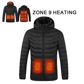 2021 NWE Мужские Зимние Теплые куртки с USB-подогревом, Умный Термостат, Однотонная одежда с капюшоном и подогревом, Водонепроницаемые Теплые куртки