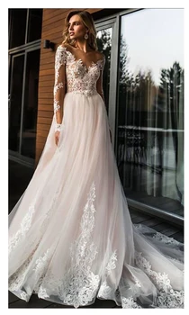 2022 Сексуальное свадебное платье с V-образным вырезом, романтическое кружевное свадебное платье трапециевидной формы, простые пляжные свадебные платья длиной до пола