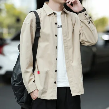 2023 Весенняя рубашка-карго Мужская хлопчатобумажная мужская рубашка оверсайз с длинным рукавом Винтажная Корейская одежда Harajuku Мужская уличная одежда 2023
