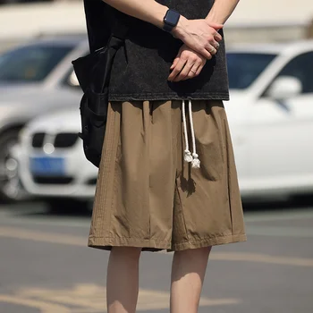 2023 Летние Новые Свободные Тонкие шорты Мужские в Японском стиле, прямые брюки длиной до колен, уличная одежда в стиле хип-хоп, мужские повседневные короткие брюки