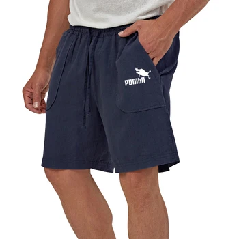 2023 Мужские летние хлопчатобумажные шорты из конопли, средние брюки с эластичным поясом на шнурке