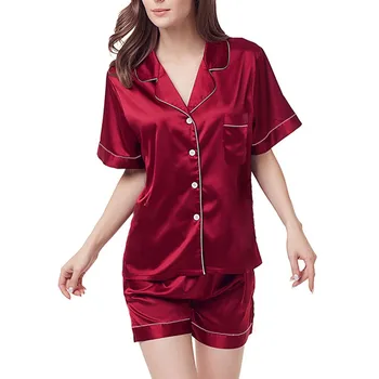 2023 Новая женская шелковая рубашка, пижамный комплект из двух частей, женская шелковистая атласная летняя тонкая пижама, шорты с коротким рукавом, комплект домашней одежды