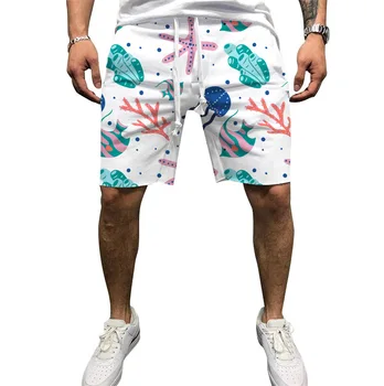 2023 Новые шорты с 3D-принтом для мужчин, повседневные шорты контрастного цвета, капри, пляжные брюки на шнурке для мужчин
