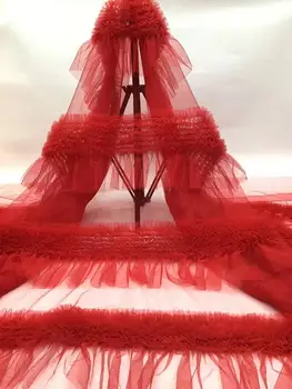 2023 Оптовая Продажа красного 3D Цветка Африканская Кружевная Ткань Из Бисера Французская кружевная ткань Дубай Аппликация тюль кружевное свадебное/вечернее платье