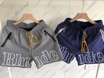 23SS Хип-хоп
 Светоотражающие шорты Rhude Для мужчин и женщин, бриджи в летнем стиле с завязками лучшего качества, оверсайз, внутри бирка Fasion