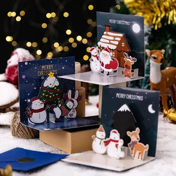 3D всплывающие открытки Санта Клауса, складные поздравительные открытки с Рождеством, Рождественский подарок на Новый год, Поздравительная открытка, благодарственные открытки, украшение