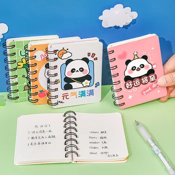 4шт Kawaii Chubby Panda Cartoon A7 Coil Notebook 80 Страниц Карманный Блокнот Офисные Школьные учебные принадлежности Мини-ежедневник Kawaii Planner
