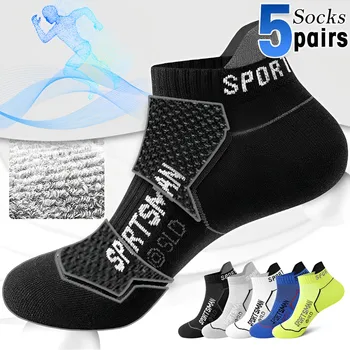5 пар высококачественных мужских носков до щиколотки, дышащие хлопковые спортивные носки, сетчатые повседневные спортивные летние носки тонкого покроя, короткие носки Sokken, Размер 38-45