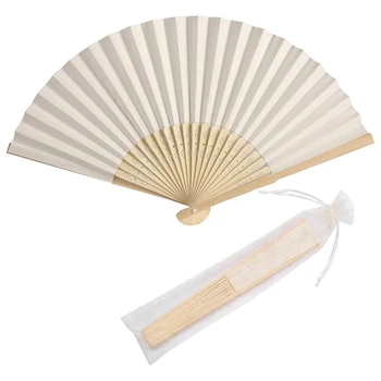 50шт бумажного ручного веера, бамбукового ручного сложенного веера, декоративного бумажного веера для свадебной вечеринки (кремовый)