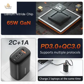 Gan Charger Quick Charge Pd3.0 Быстрая Зарядка Зарядного устройства для телефона 65 Вт Qc3.0 Портативное Usb-Зарядное Устройство Для Macbook Быстрое Зарядное Устройство 65 Вт Универсальное