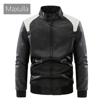 Maxulla Зимние мужские куртки из искусственной кожи, модные мужские мотоциклетные кожаные пальто, повседневное флисовое теплое бейсбольное кожаное пальто, мужская одежда