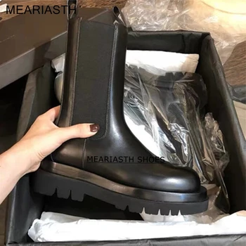 Meariasth/ Модные Массивные ботинки, Женская зимняя обувь, Ботильоны из искусственной кожи с плюшем, Черные женские осенние ботинки 