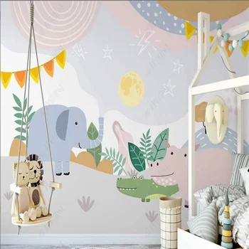 Nordic ins обои с ручной росписью, мультяшные обои с животными, облако, звездное небо, фреска для фона детской комнаты