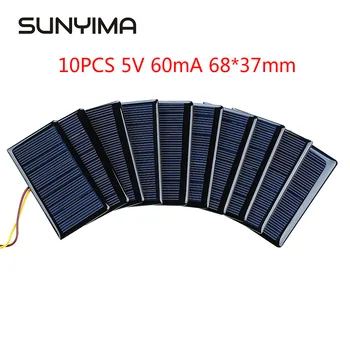 SUNYIMA 10ШТ 5 В 60 мА 68 * 37 мм Полиэлементные солнечные панели Sunpower Линейка фотоэлектрических модулей для самодельной зарядки аккумулятора