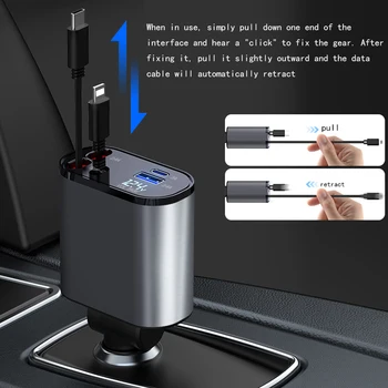 Автоматическое автомобильное зарядное устройство мощностью 100 Вт Быстрая зарядка Автомобильный прикуриватель USB Двойной автомобильный адаптер для зарядки Цифровой дисплей Typec Быстрая зарядка