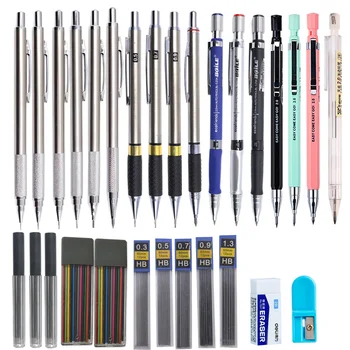Автомеханический металлический карандаш 0,3 0,5 0,7 0,9 1,3 2,0 Мм, черный грифель, 12 цветов, художественная роспись, студенческое письмо, противоскользящая оболочка