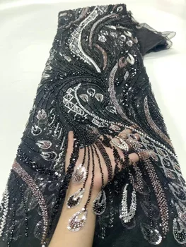 Африканская кружевная ткань из бисера, 5 ярдов хрустальных бусин ручной работы Для свадьбы, Высококачественная Свадебная сетка из тюля с блестками, 2023 Белый Дубай