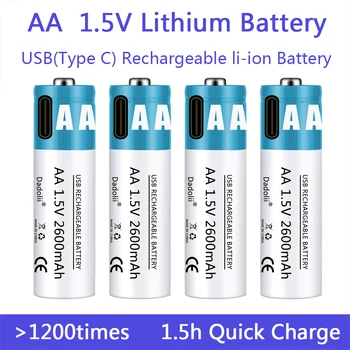 Батарея AA 1.5 V AA 2600mAh USB перезаряжаемая литий-ионная батарея для мыши с дистанционным управлением маленький вентилятор Электрическая игрушечная батарея с кабелем