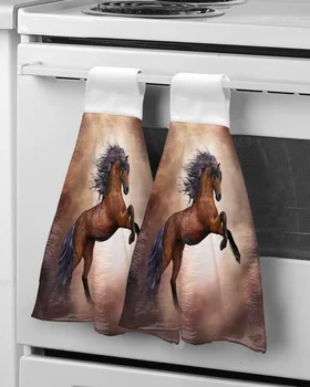 Бегущая Галопирующая лошадь Коричневое животное Полотенца для рук из микрофибры Впитывающие Полотенца Носовой платок Полотенце для чистки кухонной посуды