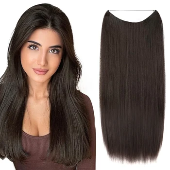 Без зажима, Невидимая Проволока, Синтетические Наращенные волосы длиной 16-22 дюйма, прямые, натуральные, Черные, коричневые, Цельные Накладные волосы для женщин