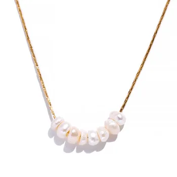 Винтажный французский натуральный пресноводный жемчуг, изысканное ожерелье из нержавеющей стали, минималистичные ювелирные изделия-шармы