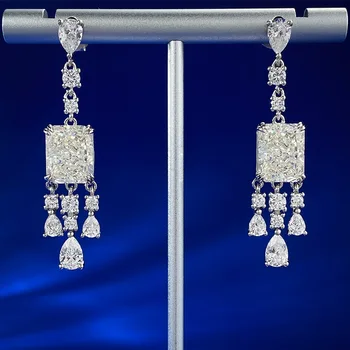 Висячие серьги с бриллиантами из муассанита сияющей огранки, 100% настоящие ювелирные изделия из стерлингового серебра 925 пробы, обручальные свадебные серьги для женщин