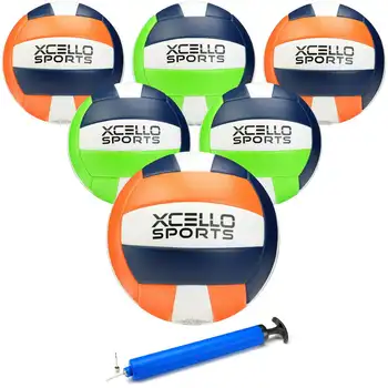 Высококачественные разноцветные волейбольные мячи с помпой (6 штук в упаковке), идеально подходящие для любого занятия.
