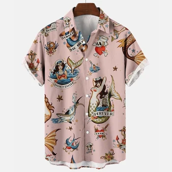 Гавайская мужская рубашка с модным 3D-принтом в виде животных с отворотом, футболка с коротким рукавом и цветочным рисунком для повседневной уличной одежды 2023