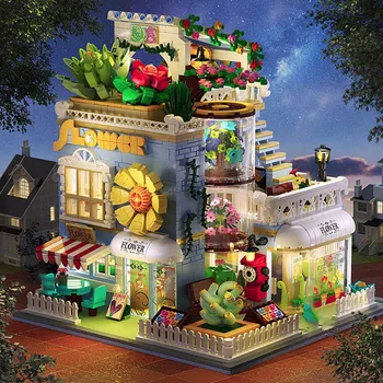 Город, улица, Цветочный магазин, блок, сделай САМ, дом для суккулентных растений, микро-алмазная кирпичная строительная игрушка для девочек и детей