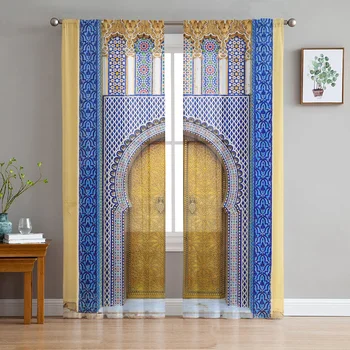 Дворцовые ворота Марокканская дверь Прозрачные шторы для гостиной спальни Кухни Тюль на окна Шторы из вуалевой пряжи для спальни