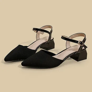 Женская Деловая Повседневная обувь с нарядной пряжкой, Удобные тонкие туфли из сетчатого трикотажа с острым носком, Zapatos De TacóN Mujer Elegantes
