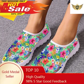 Женская обувь на плоской подошве с красивым тропическим цветочным принтом, летние дышащие сетчатые кроссовки без застежки, легкие лоферы Zapatos