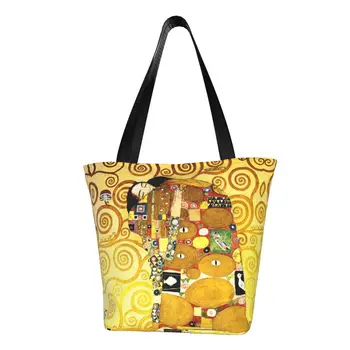 Женская сумка-тоут Gustav Klimt The Embrace для покупок в продуктовых магазинах, забавные сумки для покупок на холсте с картинками, сумки большой емкости