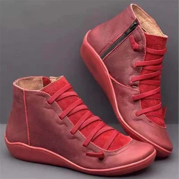 Женские ботильоны из искусственной кожи, женские осенне-зимние винтажные женские ботинки в стиле панк с перекрестными ремешками, женская обувь на плоской подошве, Botas Mujer