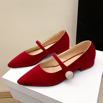 Женские туфли-лодочки с пряжкой и кристаллами, лето 2023, Красная модная женская обувь, сандалии с острым носком, удобное платье на высоком каблуке