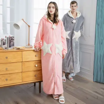 Женские халаты, ночная рубашка с пятиконечной звездой, пижама из кораллового флиса, утолщенная плюшевая пижама, мужская осенняя и зимняя длинная пижама с капюшоном