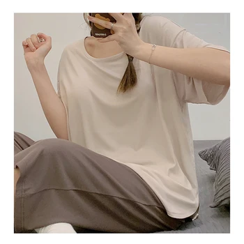 Женский пижамный комплект, нагрудная накладка, футболка с коротким рукавом + брюки до колен, 2 предмета, женская мягкая повседневная одежда для сна, домашняя одежда