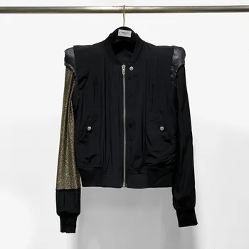 Женский тренд, оригинальный дизайн в стиле пэчворк, куртка известного бренда, модный черный воротник со стоячим воротником, роскошное пальто на молнии