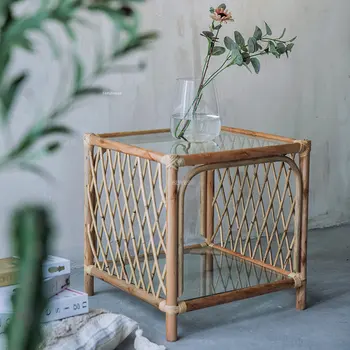 Журнальные столики из ротанга в скандинавском стиле в стиле ретро, креативная мебель для дома, гостиная с эркером, приставной столик на японском балконе, чайный столик