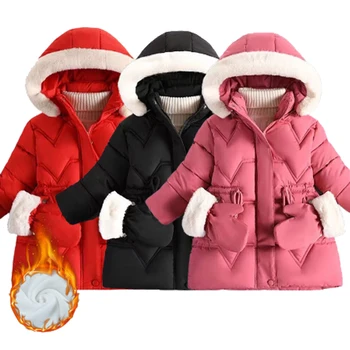 Зима -30 °C, теплые пальто для девочек-подростков, 2023 Новые куртки для девочек с перчатками, утепленные пуховики, детская одежда плюс бархатные ветрозащитные парки