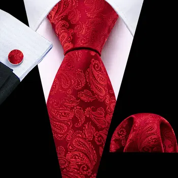 Изысканный мужской галстук с красными Пейсли, Высококачественный Шелковый Карманный Квадратный набор запонок, Тканый костюм, Галстук, Свадебный подарок жениха, Барри.Ван 5553