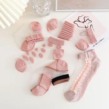 Кавайные Розовые Летние женские Чулочно-носочные изделия с мелким горлом, Сетчатые носки, Носки до щиколоток, Невидимые носки