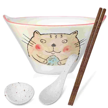 Керамические миски для кошек, аксессуары для салата с лапшой Рамэн, посуда для еды, Керамические палочки для лапши
