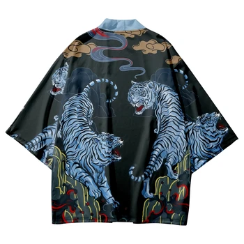 Кимоно с тигровым принтом в китайском стиле, косплей, Хаори Оби, женская Мужская рубашка-кардиган, Пляжная Юката, азиатская одежда Оверсайз