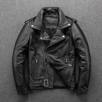 Классические мотоциклетные куртки GU.SEEMIO, мужская кожа, 100% натуральная телячья кожа, толстое моторное зимнее пальто из воловьей кожи