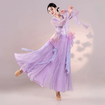 Классические Трико Элегантная Газовая Одежда Женская Одежда Для Китайских Классических Танцев Hanfu Large Swing Skirt Танцевальное Платье