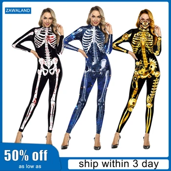 Комбинезон Zawaland, костюм на Хэллоуин, женский Сексуальный комбинезон, Боди с принтом Скелета, Косплей, аниме, Одежда в стиле ужасов